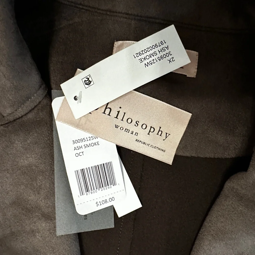 Philosophy Plus Size Faux Suede Vest Size 2X color Ash Smoke